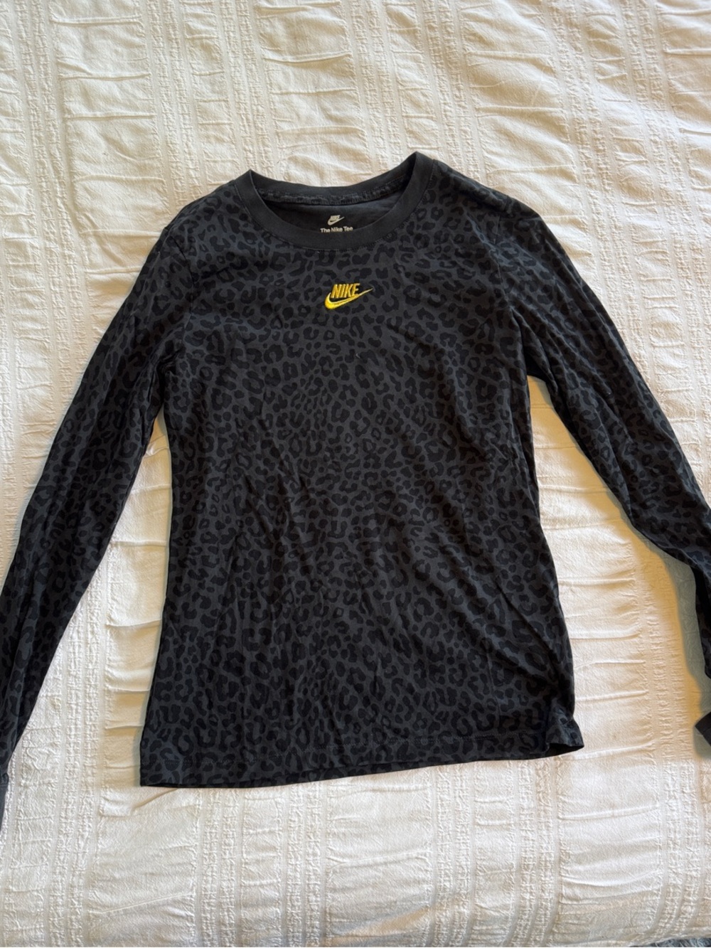 Nike Black Leopard-Print Long Sleeve Top with Yellow Logo
